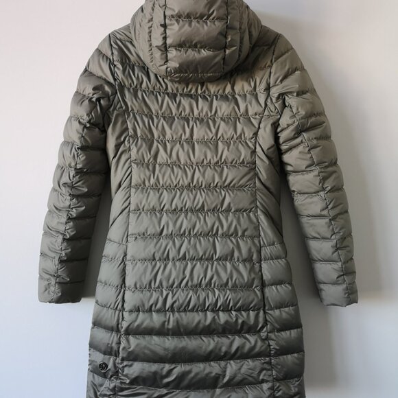 LULULEMON SOEA Brown Grey LTWT Goose Down Long Hooded 1 x A Lady Parka Jacket 4 - Picture 6 of 9